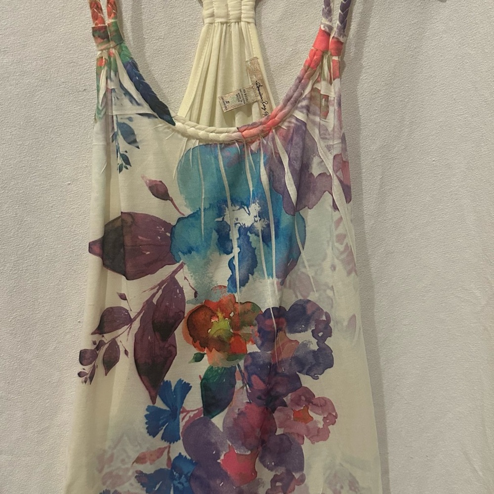 American Rag Cream Sleeveless Tank Top with Pleated Backless Design